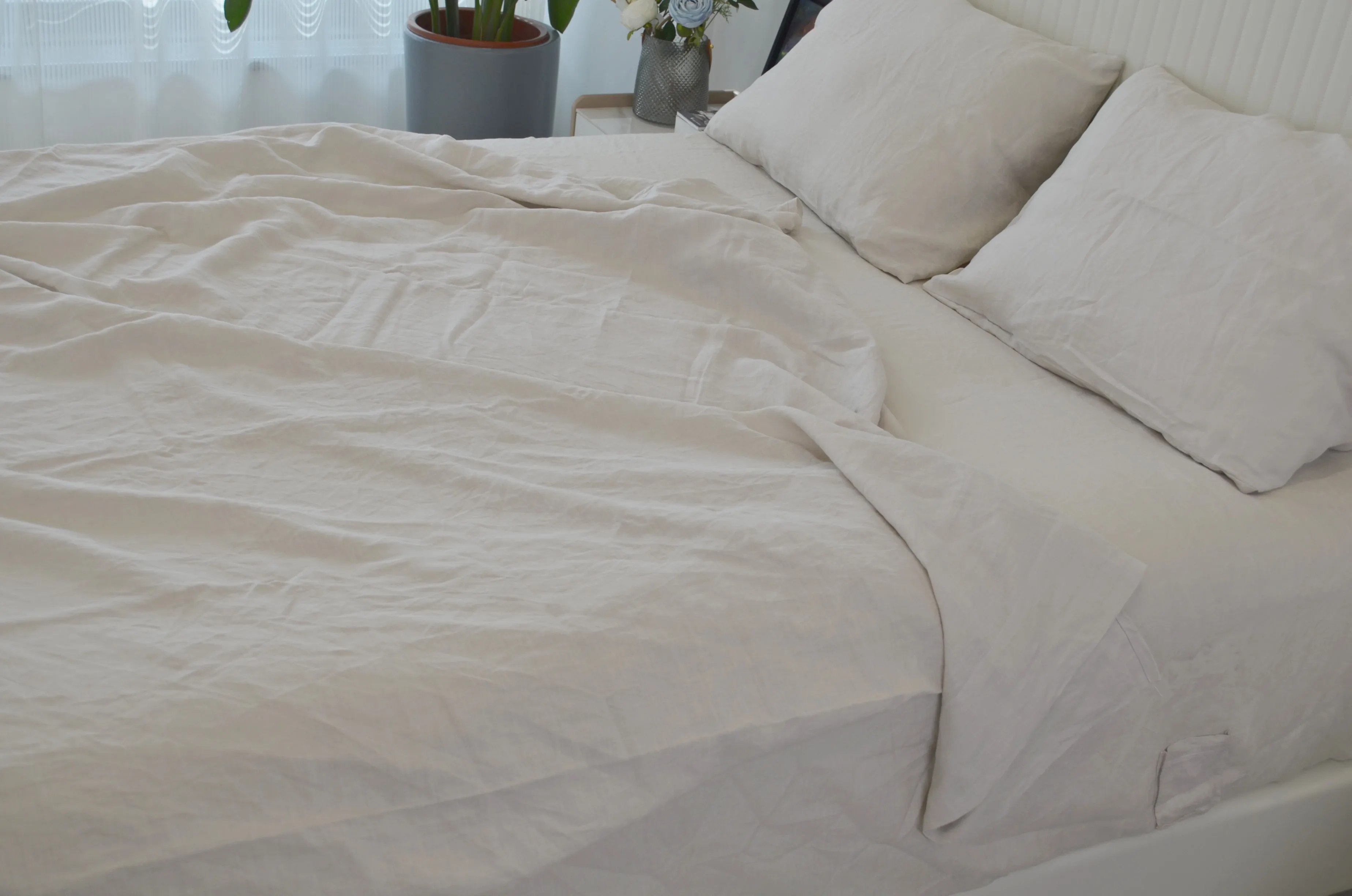 High Quality 100% Natural Pure Flax French Linen 4 Pc Bedding Set Tenceyocell Solid Color Bed Sheets Linen