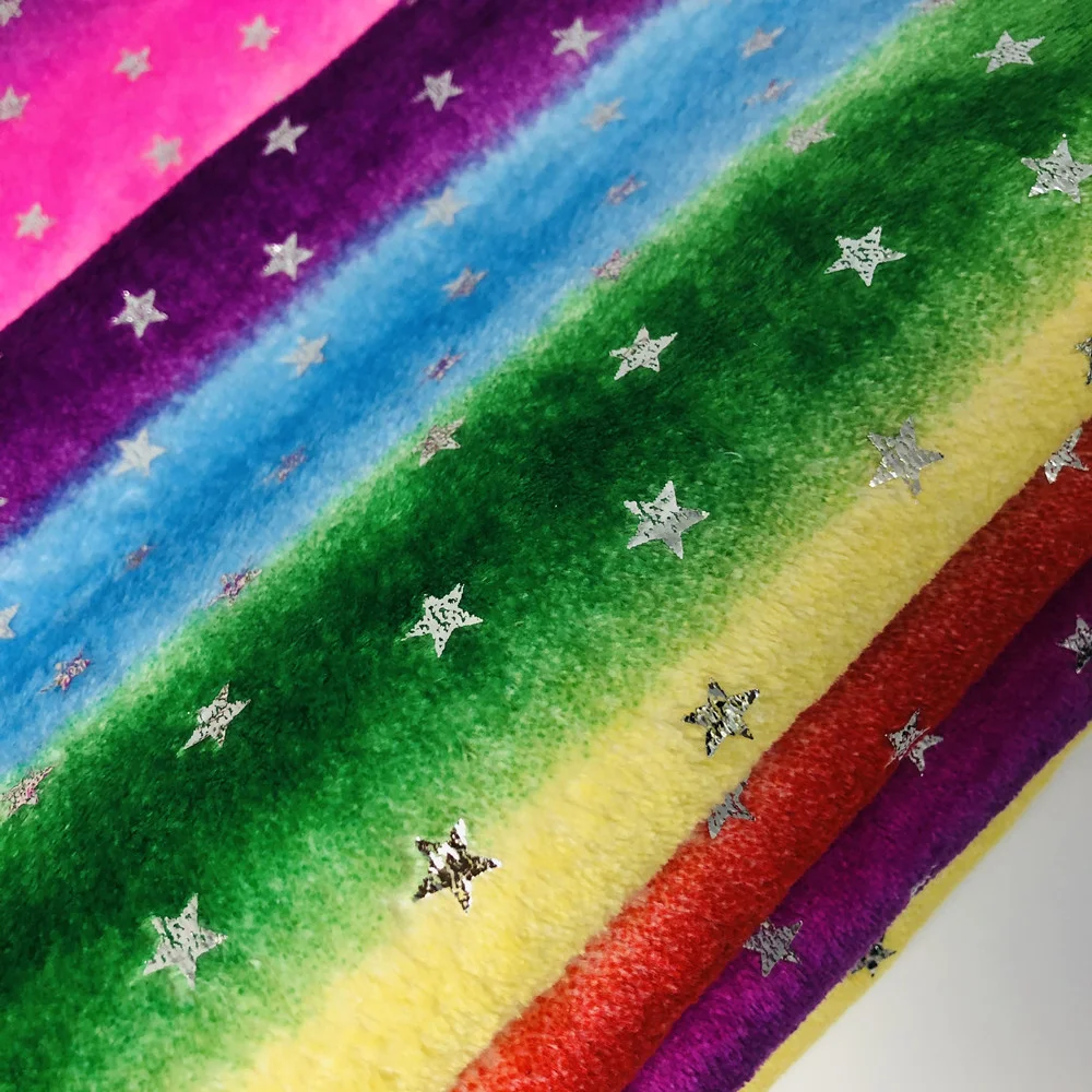 2021 New Design Super Comfortable Star Pattern Rainbow Color Flannel Fabric