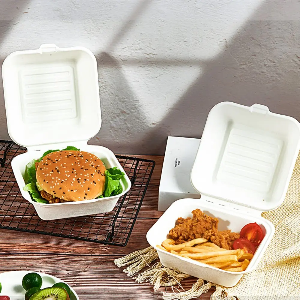 Wholesale Biodegradable Sugarcane Clamshell Food Containers Disposable Bagasse Clamshell for Party