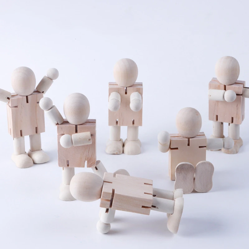 Wholesale China Wooden Robot Home Figurines Decoration Wooden DIY Early Education Toys Nordic Wood Carving Crafts