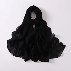 Hot Selling High Quality Solid Color Shawls Scarf Women Hijab Muslim With Tassels Chiffon Hijab Scarf