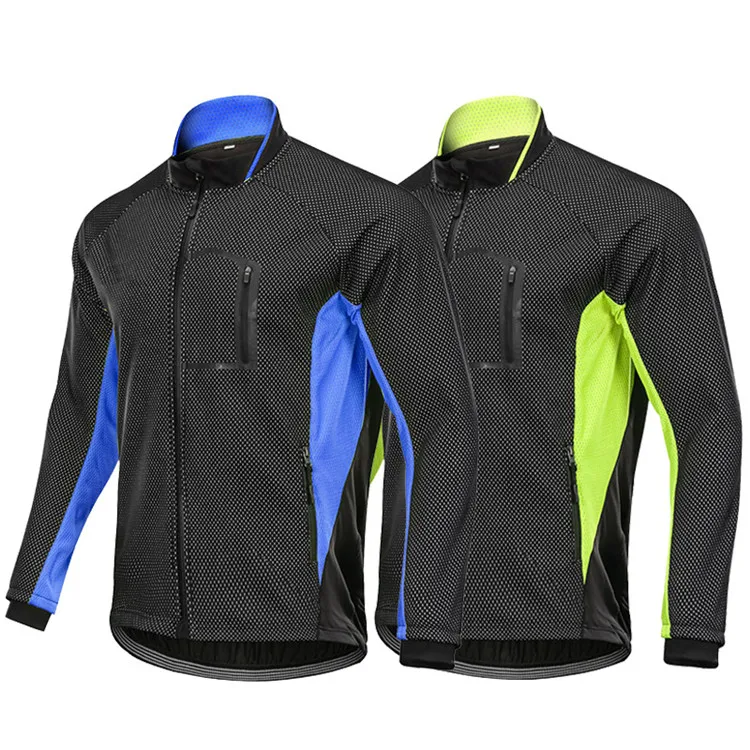 Outdoor Men Full Zipper Breathable Winter Cycling Jacket With Pockets  Fleece Thermal Warm Bicycle Jersey Windproof Cycling Jack