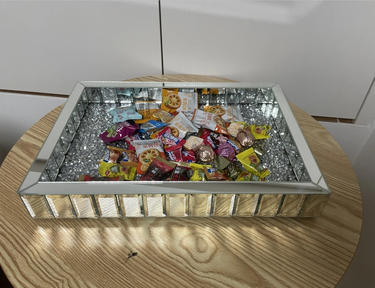 Modern Crystal Diamond Rectangular Mirror Rotating Cosmetic Storage Decorative Perfume Tray for Wedding Parties Jewelry Display