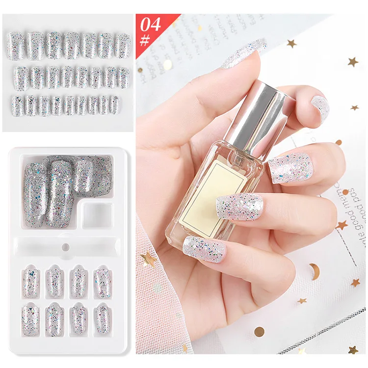 2020 Модный Цветной 3D Блестящий порошок, лак для ногтей, предварительно разработанные 3D Искусственные ногти для девочек/женщин