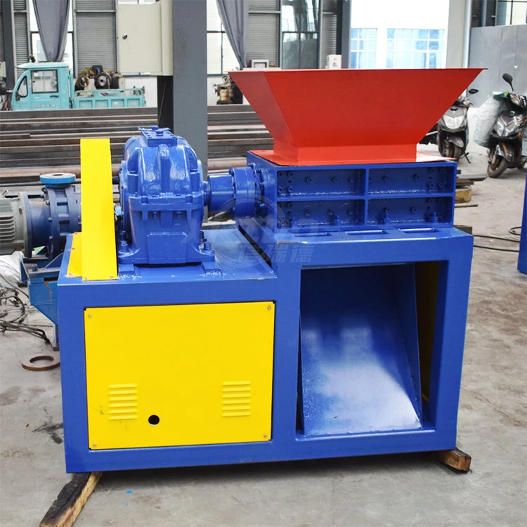 double shaft waste cardboard paper tire rubber metal scrap and plastic shredder for recycling machine