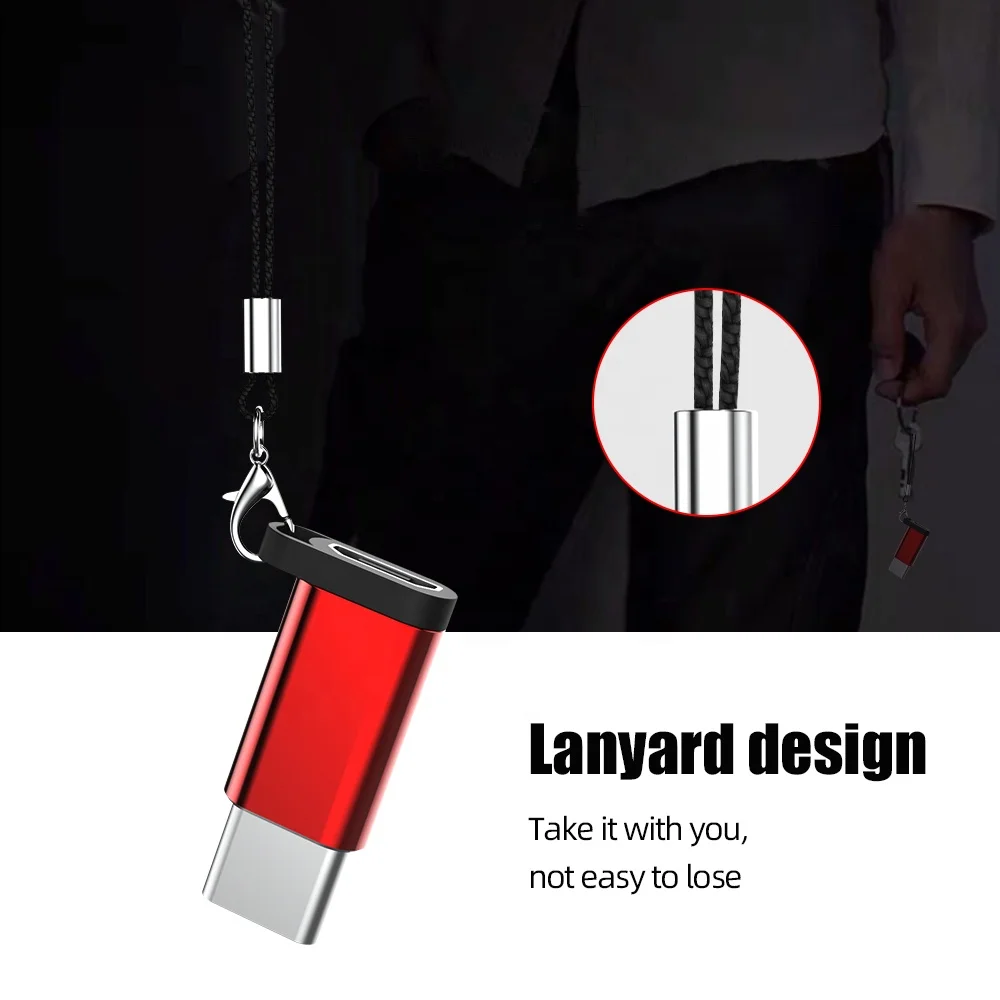 Micro USB To Type-C Adapter Converter With Lanyard For Mi 6 Charging Data USB OTG Connector Adapters