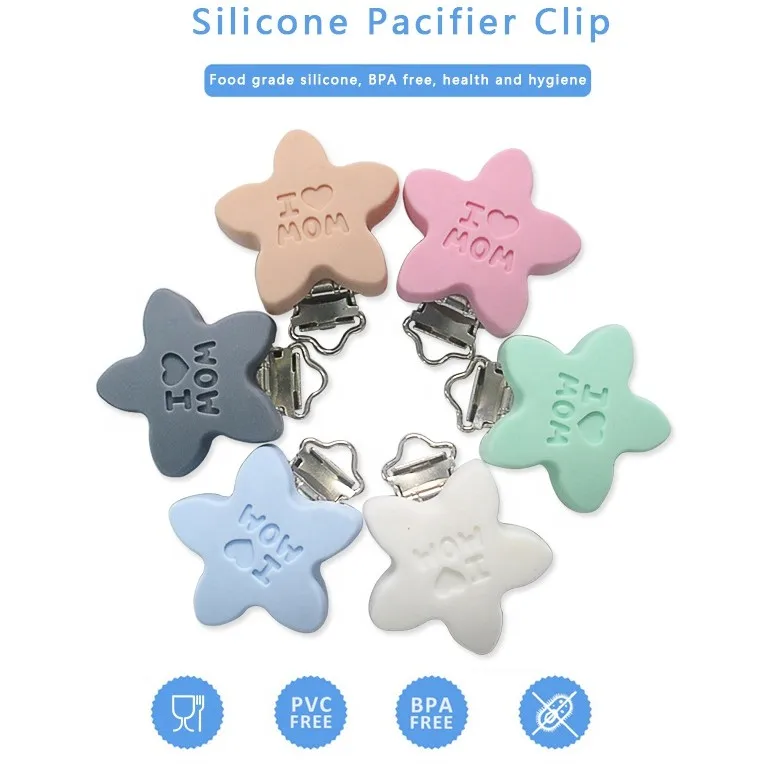 Wholesale Five-Pointed Star Shape BPA Free Food Grade Silicone Soonther Clip Teether crochet baby teether