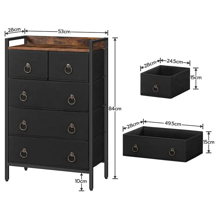 Industrial Style 5 Drawer Dresser for Bedroom, Vintage Design Large Capacity Chest of Drawers for Bedroom Living Room Cloakroom