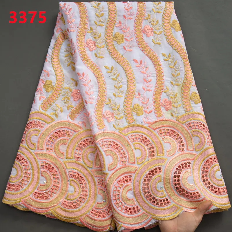 3375 New Design Lafaya Lace Fabric with Rhinestones Free Shipping African Cotton Embroidery Lace Fabric for Women Party Dress