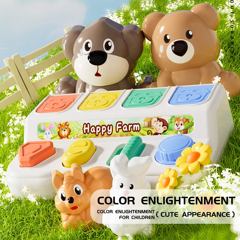 new design Pop Up Animals button game Toy for kids Children Animal Peek-a-boo Machine Game Montessori baby Toys