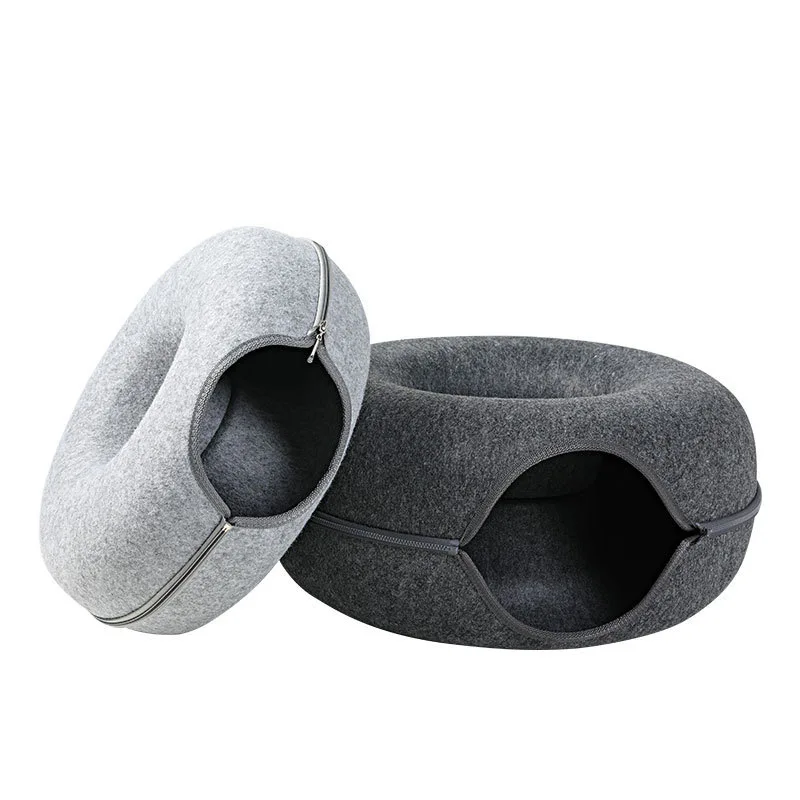 Wholesale Donut Shaped Cat Cave Hard Felt Cat Donut Tunnel Bed Factory Bag Cat Nest