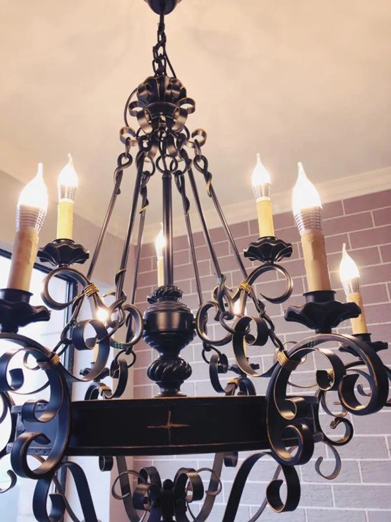 American Rustic Lamps Retro Bronze Chandelier Wrought Iron Chandelier Vintage Antique Gothic Hotel Chandelier Dining Candle bar
