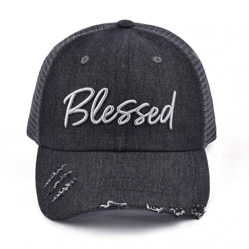 Wholesale 6 panel Sanding Washed Vintage Blank Plain Baseball Hat Jean Ripped Distressed Denim Trucker Baseball Cap