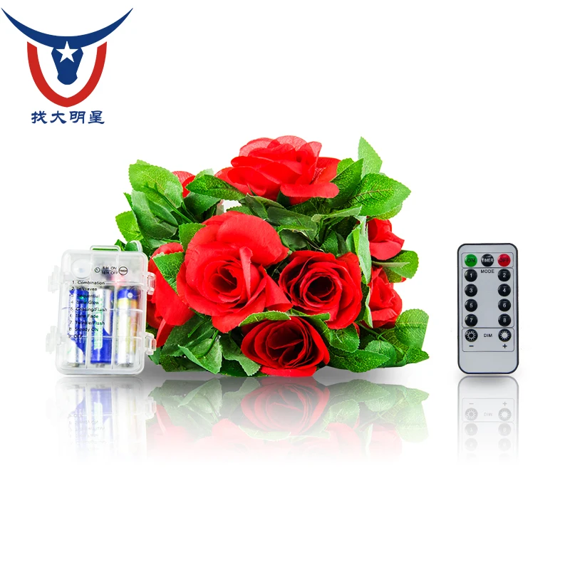 Fairy Light Artificial Rose Flower String Light Battery Powered Christmas Decoration Lamp For Valentine Wedding String