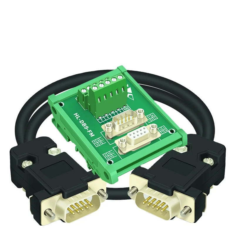 DB9-FM and DB9-Male to Male 1M Cable,Dual DB9 D-Sub DIN Rail Mount Interface Module RS232 Connector Serial Null Modem Cable
