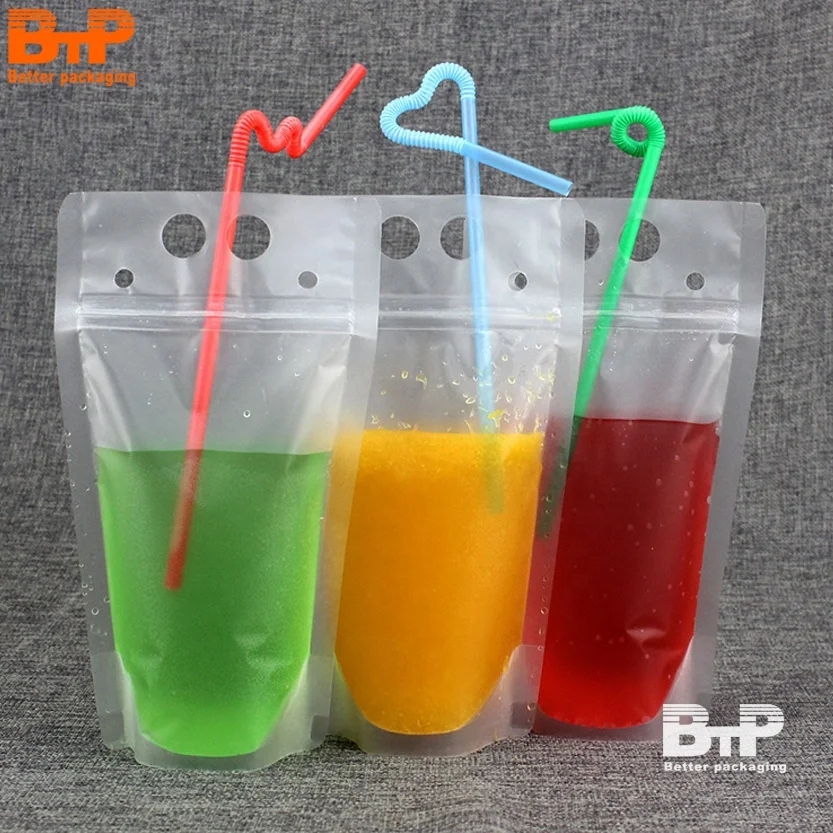 Custom logo printing Juice Drinking Pouch Beverage  Disposable liquid water packaging mylar stand up zipper plastic drink bags