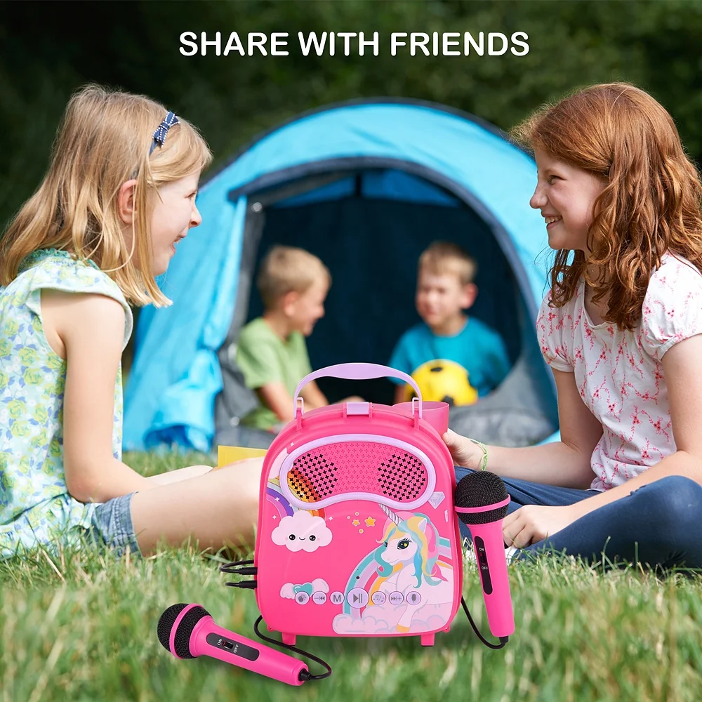 Trending 2021hot Mini Portable Educational Musical kids toy Karaoke player with microphones singing wireless karaoke machine set