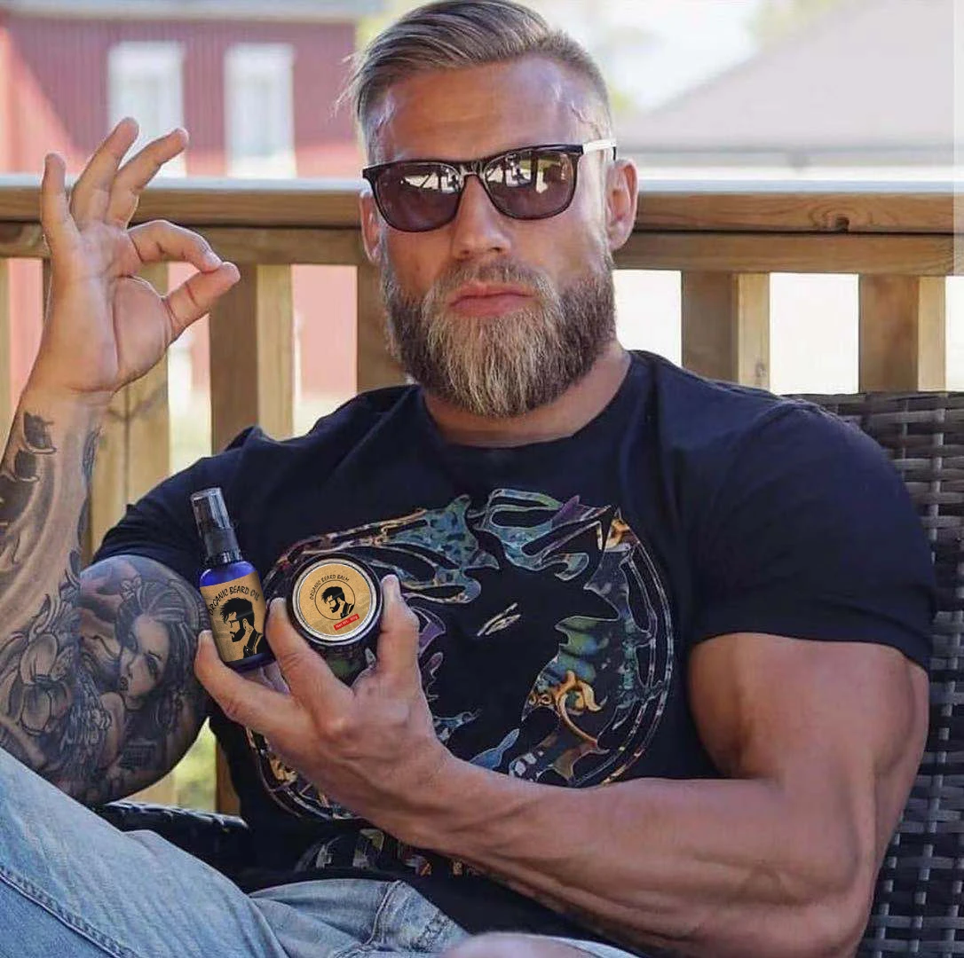 beard grooming kit 100% natural essential soft private label beard oil and scented balm wax for mens beard care kit