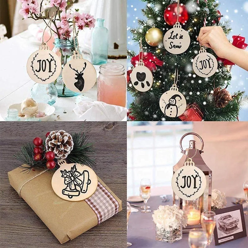 DIY Christmas Ornaments Crafts Kids Toddler Wooden Hanging Ornament for Christmas Tree Decorations Unfinished Wood Cutouts