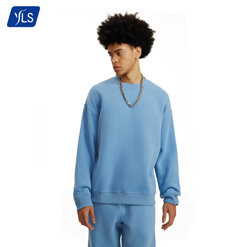 YLS Wholesale Sweatshirt Oversized Drop Shoulder Hip Hop Blank Casual Plain Crewneck Long Sleeve Men Sweatshirts Without Hood