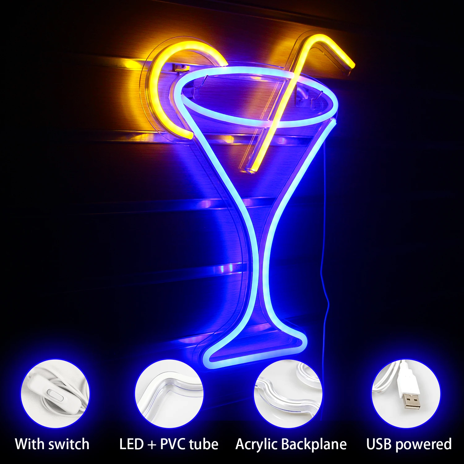Hot Sale WanXing Cocktail Led Neon Sign Fashion Design Custom Acrylic Neon Light For Restaurant Cafe Bar Wedding Xmas Party