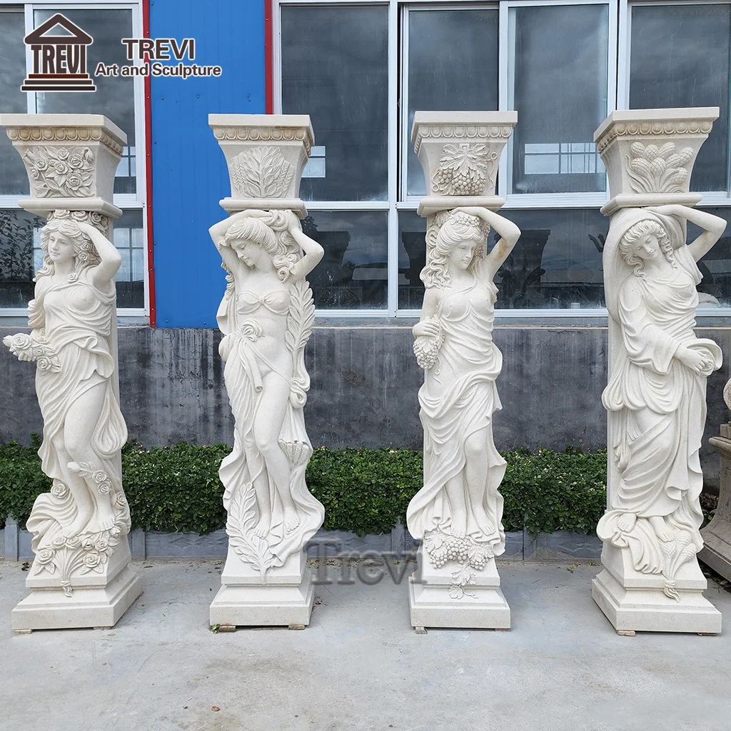 Pair of Hand Carved Pillars Natural Stone Marble Roman Column
