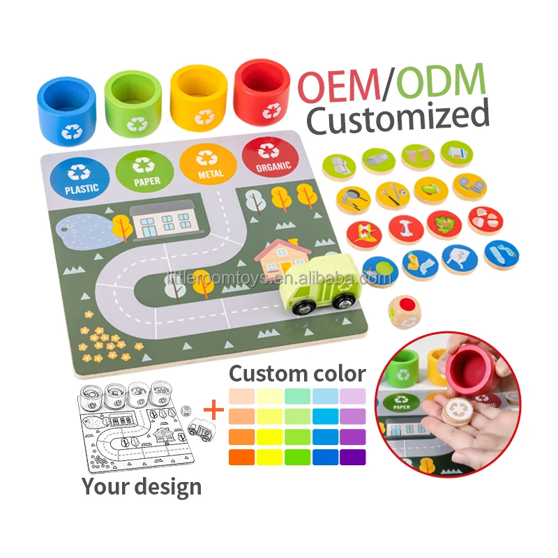 Mental battle garbage classification game props children boys and girls early education desktop trash can puzzle  Wooden toys
