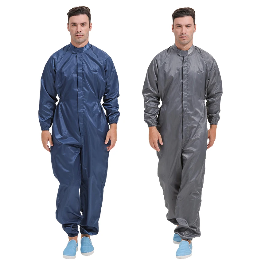 Reusable Stand up Collar Stripe Unsex Dust proof Esd Workwear Antistatic Clothing Clean room Garment Clothes for Food Industry