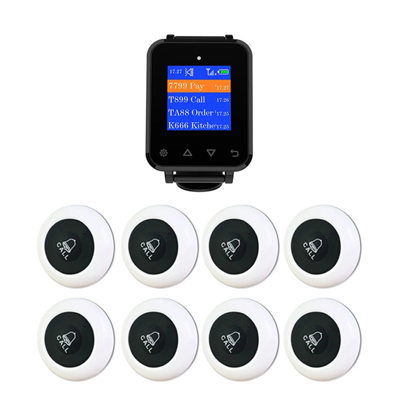 Artom restaurant caller system wireless with 10 waterproof call button and waterproof watch set in English and Russian