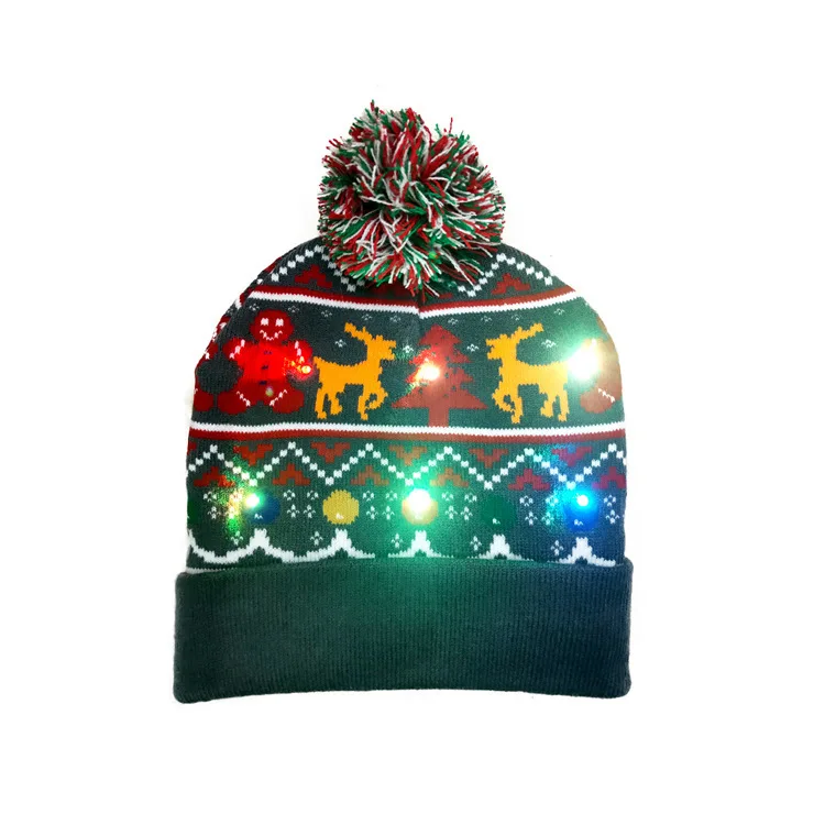 New LED Christmas Adult Glitter Knit Warm Decorative Hat Merry Christmas Gift Hat