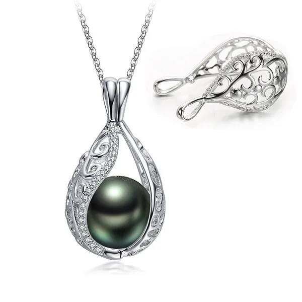 925 sterling silver cage pendant with 10.5-11mm AA Tahitian black cultured pearls