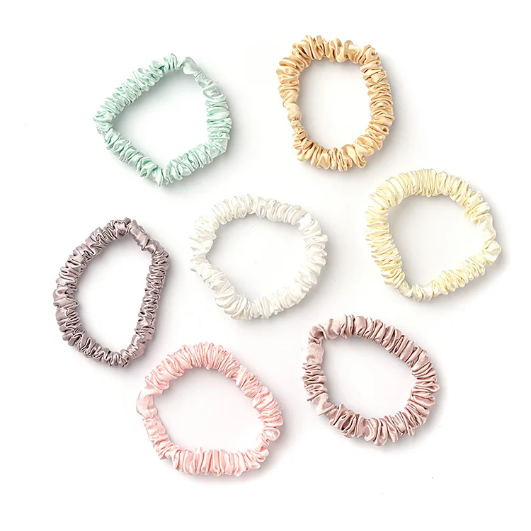 16/19/22/25/30momme 100% тутового шелка маленькие шелковые резинки конский хвост Галстуки для волос шелковая эластичная лента завязывание узких шелковых резинок 1,0 см