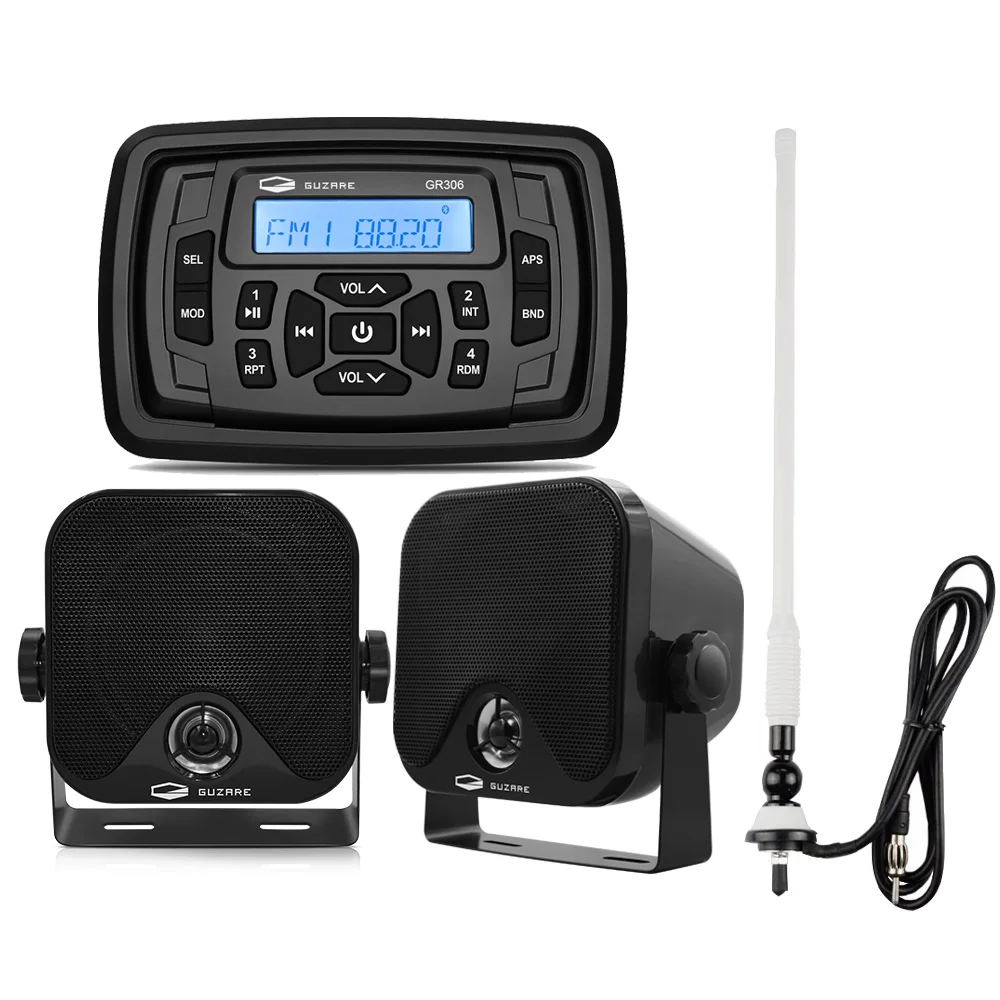 Waterproof Marine Radio Stereo  Digital Media Audio Player+ 1 pair Marine Speakers +FM AM Antenna For ATV UTV Golf Cart