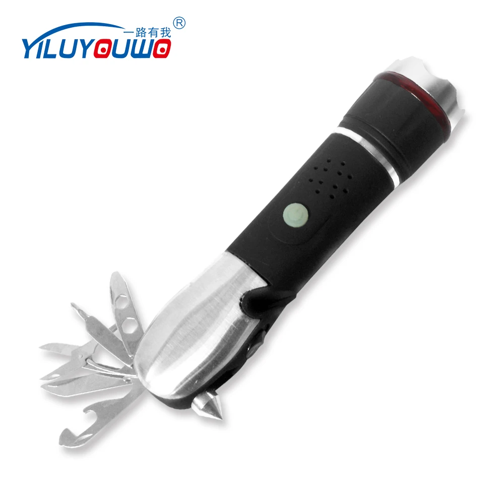 LED Zoom Focus Battery Safety Hammer Seat Belt Cutter Car Emergency Self Defensive Tactical Tool Alarm Flashlight AAA 173g