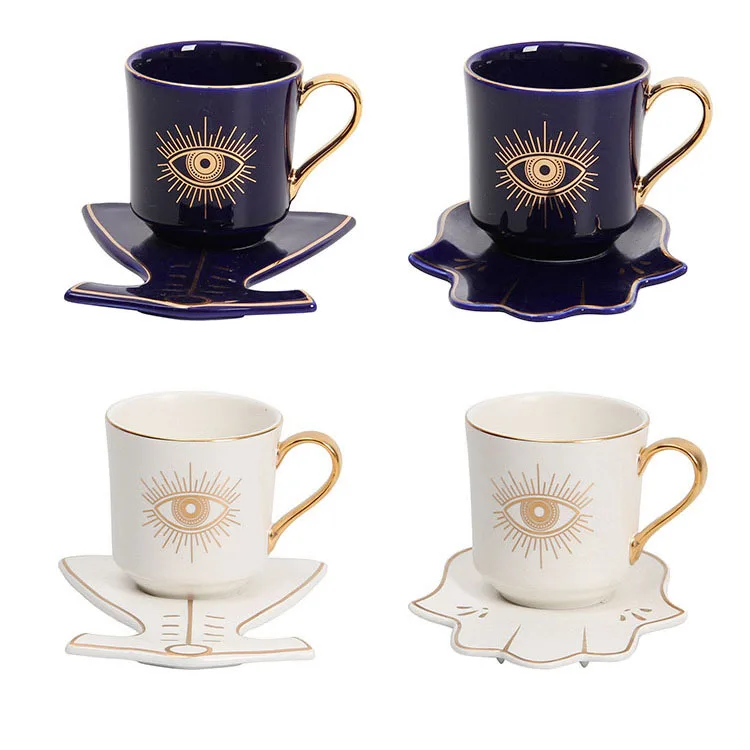 special dish Turkish Ottoman Blue Eyes Pattern Gold line Afternoon ceramic Tea Coffee Cup and Saucer fine porcelain beer mugs