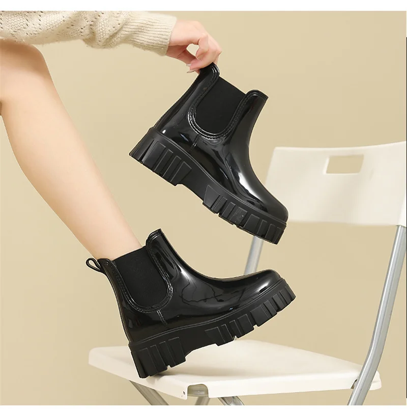 IDOIT Casual PVC Boot Luxury Trainers Ankle Slip On Rain Boots Women Shoes Waterproof Boots Women