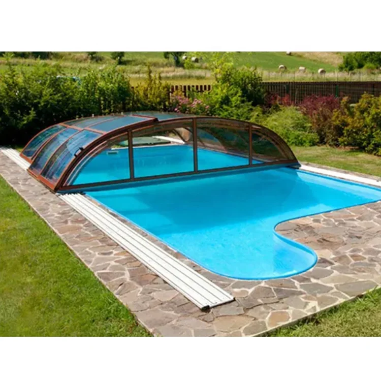 HOT SALE Medium Line Arc Telescopic Swimming Pool Enclosures PC sheet Aluminium alloy