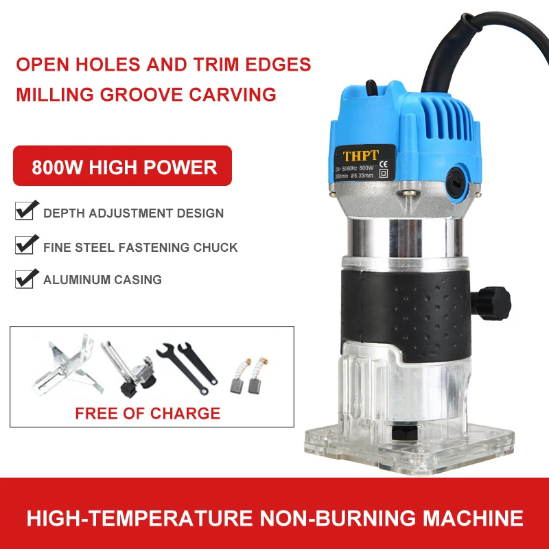 800W 3000RPM Engraving Slotting Trimming Hand Carving Carpentry Power Electric Router Wood Milling Edge Wood Trimmer Machine