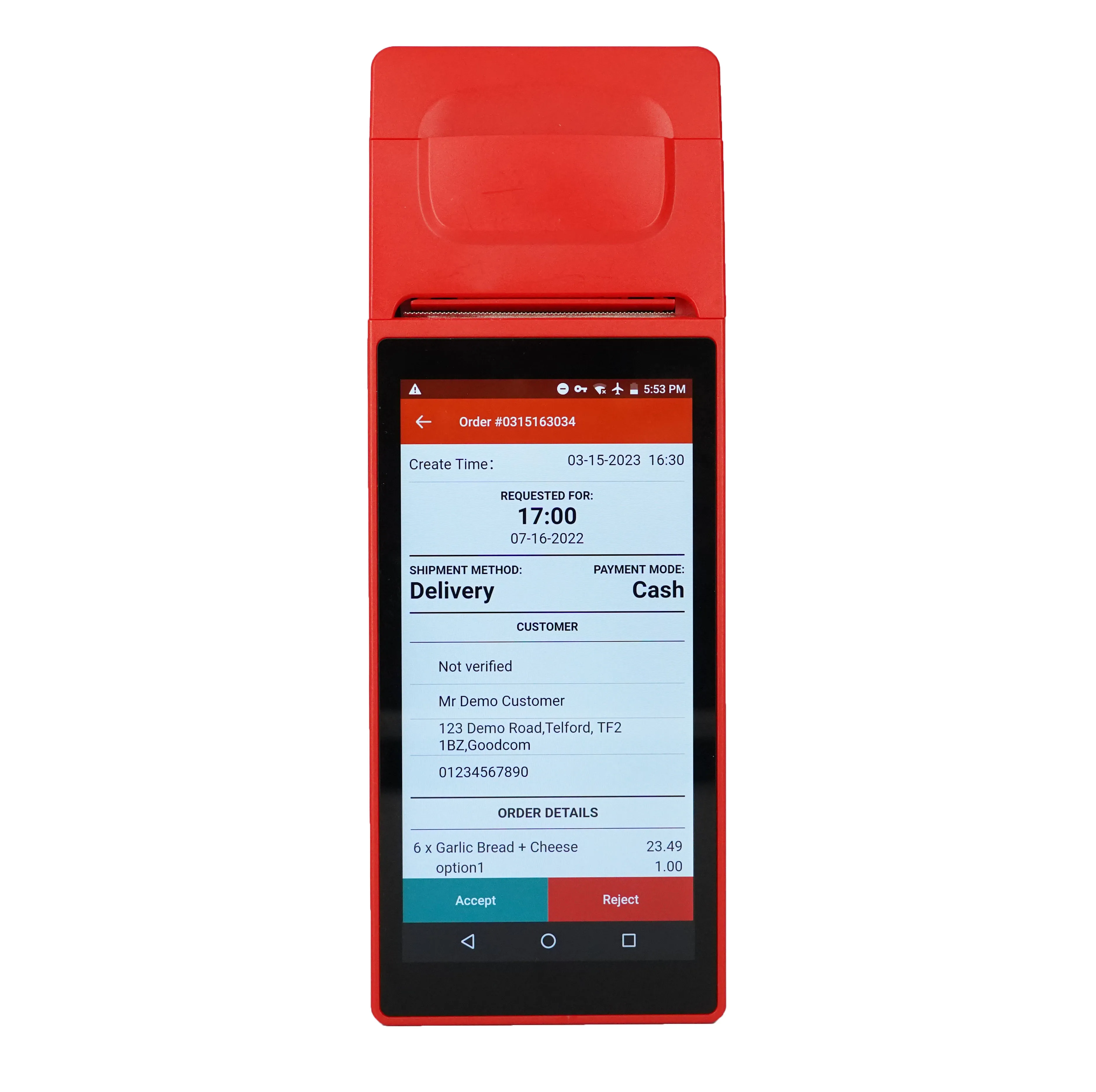 Best quality android pos terminal nfc card reader thermal printing for woocommerce online order receiving