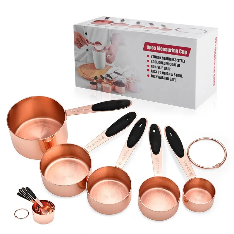 10 Pcs Rose Gold Stainless Steel Cake Baking Tools Setmeasurement Multi-functional Precise Scoop Measuring Cups Measuring Spoons