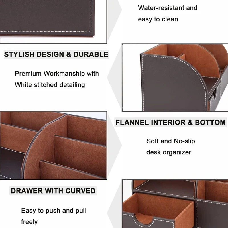 Mens Leather Desk Organizer Office Stationery Storage Box Organizer Holds Business Card Pen Pencil Mobile Phone Desk Supplies