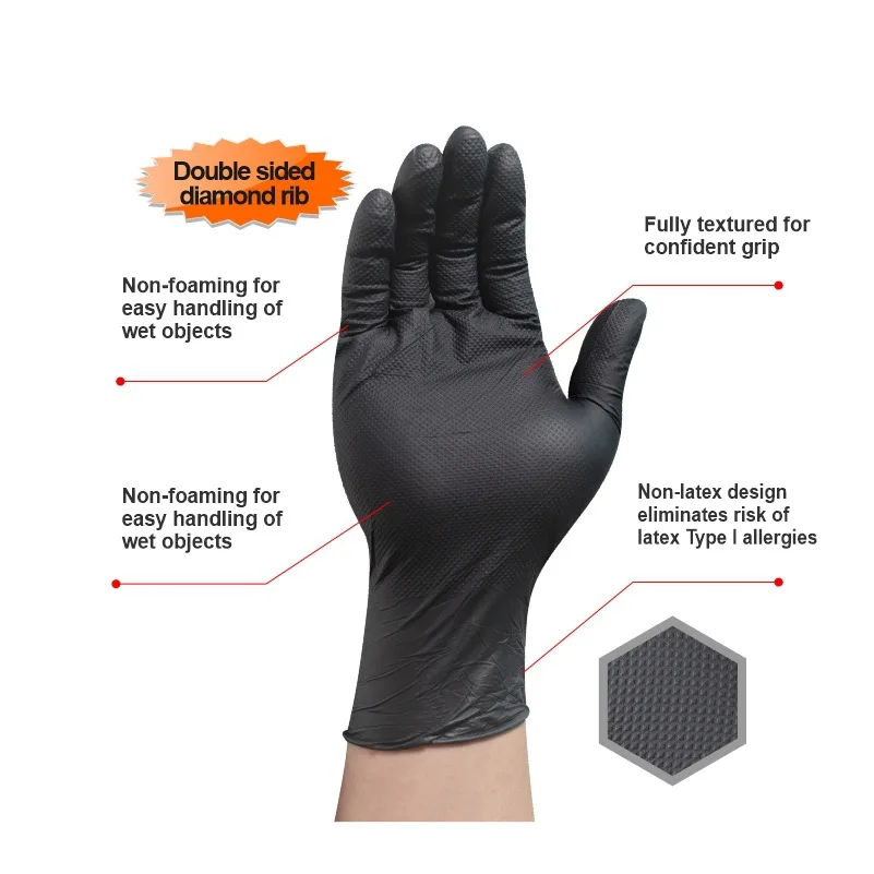 Master Epoxy Disposable Black Gloves Medical Examination Nitrile Gloves 5 mil Powder Latex Free 100% Pure Nitrile Glove
