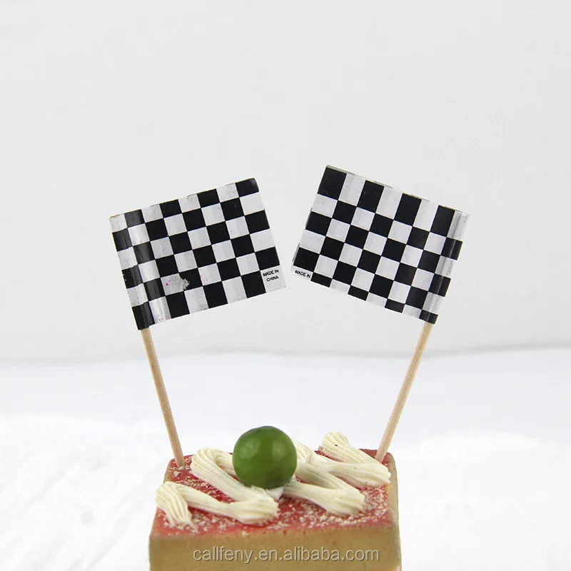 24pcs Checkered Racing Flag Party Cupcake Picks Toothpick Flag Dinner Flags birthday cake topper