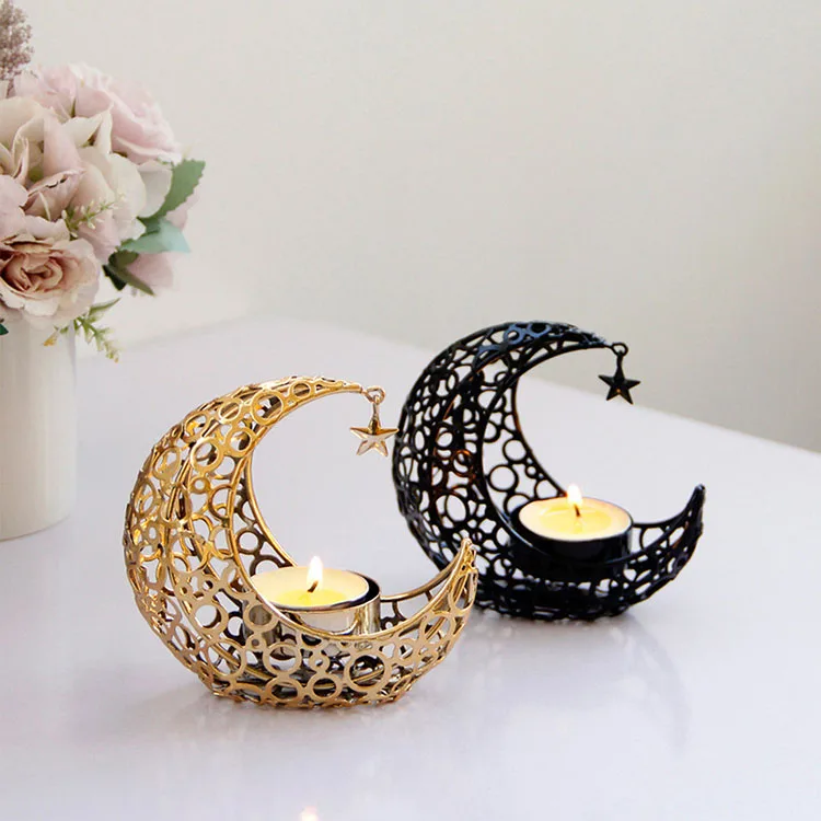Arabic Ramadan Candlestick Moon Shaped Candle Holder for Eid Mubarak Candlestand