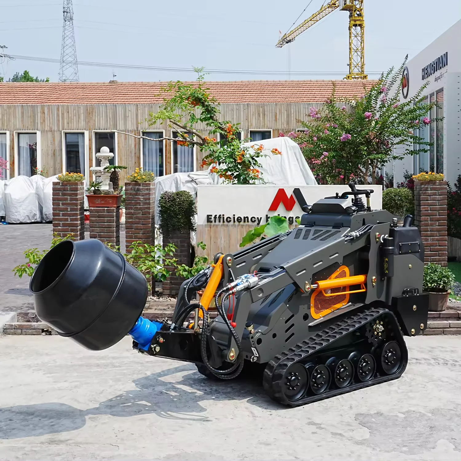 Vmeng factory 600kgs lifting capacity diesel track mini skid steer loader with mixer attachment