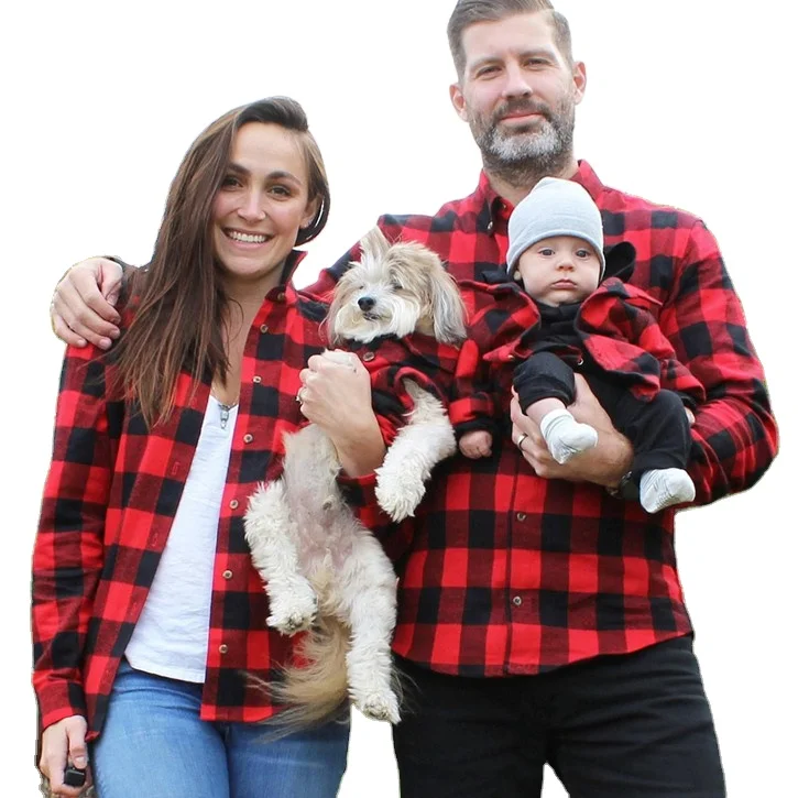 
Fashion plaid shirts mommy and me outfits family matching long sleeve western style christmas long plaid shirt set clothes  (60674922476)