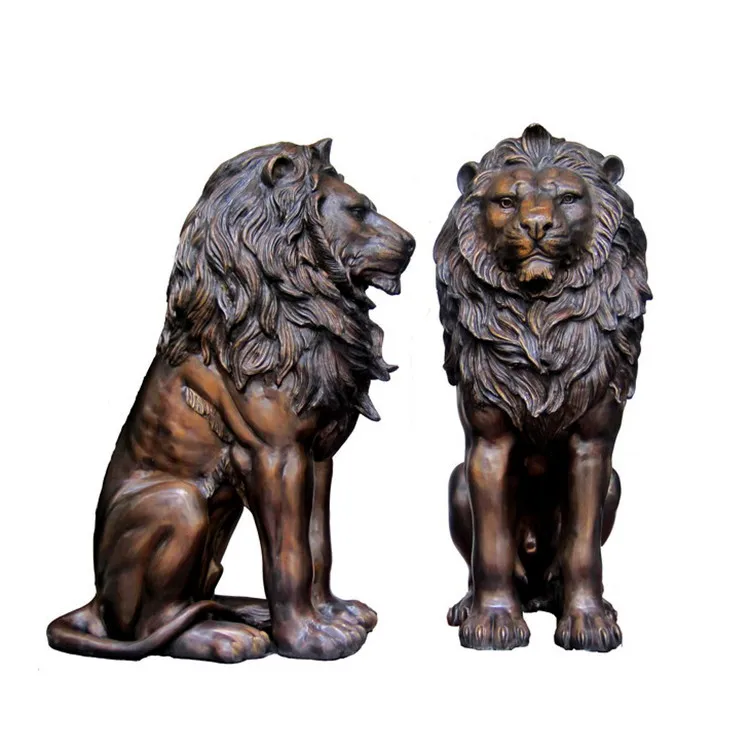 bronze casting metal animal a pair of lion statues