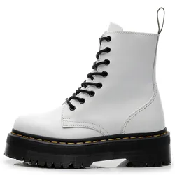 Женские ботинки из натуральной кожи Dr. белые до щиколотки на платформе Martens