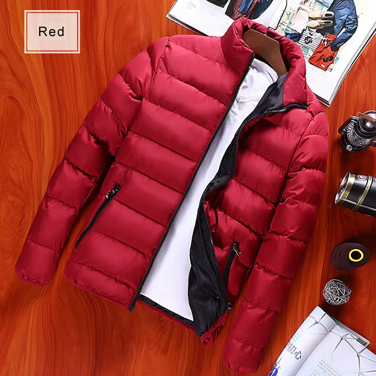 
Stand Collar Parka Cotton Padded Thick Mens Coats Solid Winter Jacket 