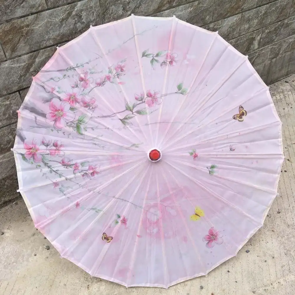 Green umbrella straight bamboo oilpaper parasol wedding favor gift Japanese silk wood umbrella custom Colorful oilpaper umbrella